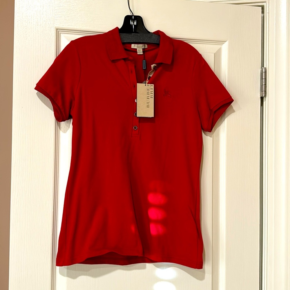 Brand new Burberry polo, never worn. Size Medium, red